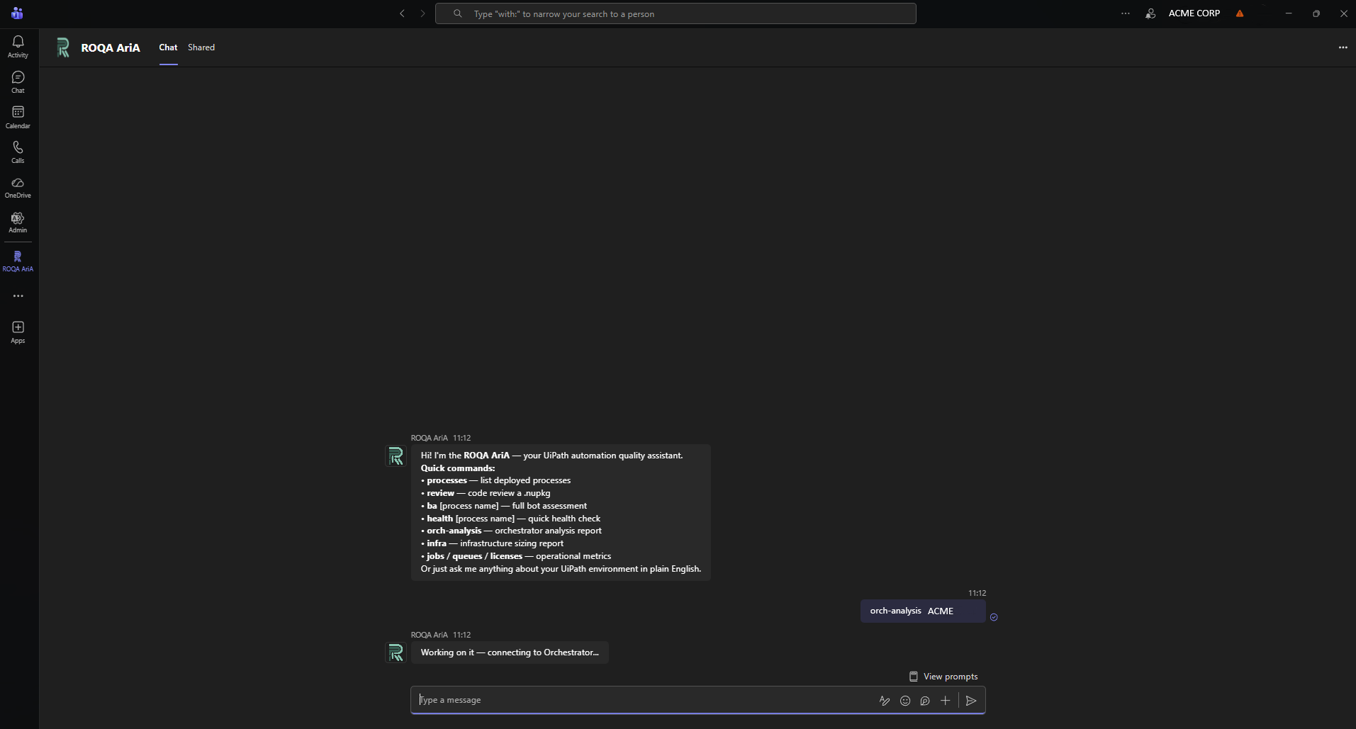 ROQA ARIA — Welcome - AriA introduces its capabilities and connects to your Orchestrator